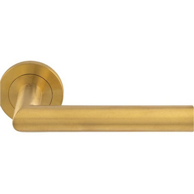 Loops Pair Mitred Round Bar Door Handle Ringed Design Conceled Fix Satin Brass from B&Q