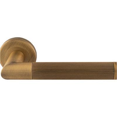 B&Q -  Premium Reeded Lined Door Handle SetAntique Bass Designer Lever Round Rose