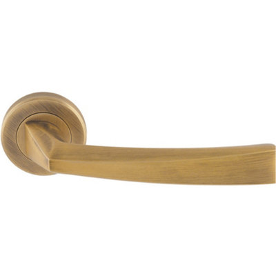 B&Q -  Premium Geometric Slim Door Handle SetAntique Bass Designer Lever Round Rose