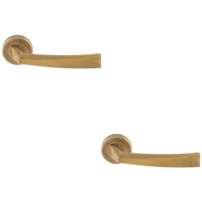 B&Q -  2 PackPremium Geometric Slim Door Handle SetAntique Bass Designer Lever Round Rose