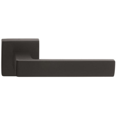 Loops Contemporary Flat Door Handle SetMatt Black Sleek Lever On Square Rose