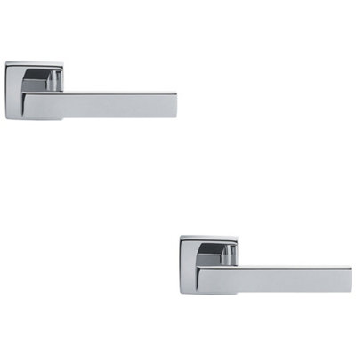 B&Q -  2 PackContemporary Flat Door Handle SetPolished Chrome Sleek Lever On Square Rose