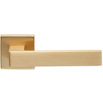 Loops Contemporary Flat Door Handle SetSatin Brass Sleek Lever On Square Rose