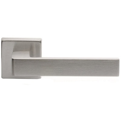 Loops Contemporary Flat Door Handle SetSatin Chrome Sleek Lever On Square Rose