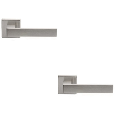 Loops 2 PackContemporary Flat Door Handle SetSatin Chrome Sleek Lever On Square Rose