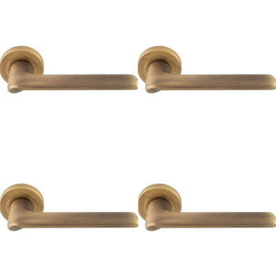 B&Q -  4 PackContemporary Flat Door Handle SetAntique Brass Smooth Lever On Round Rose