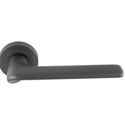 B&Q -  Contemporary Flat Door Handle SetAnthracite Grey Smooth Lever On Round Rose