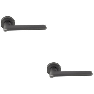 B&Q -  2 PackContemporary Flat Door Handle SetAnthracite Grey Smooth Lever On Round Rose