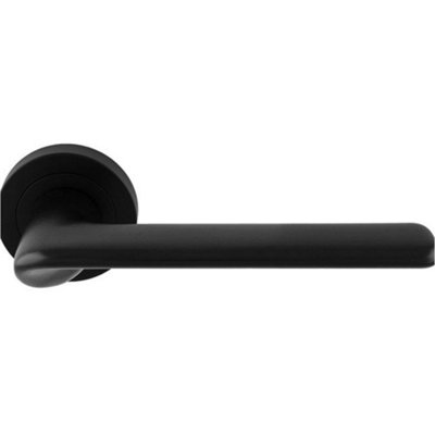 B&Q -  Contemporary Flat Door Handle SetMatt Black Smooth Lever On Round Rose