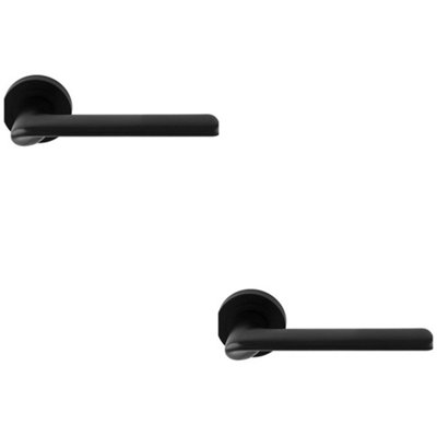 B&Q -  2 PackContemporary Flat Door Handle SetMatt Black Smooth Lever On Round Rose