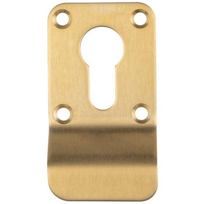 B&Q -  Euro Profile Cylinder Latch Pull Handle 78mm X 44mm Satin Brass Door Finger