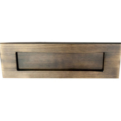 Loops Inward Opening Letter Plate 257mm X 81mm Florentine Bronze Plain Door Letterbox from B&Q