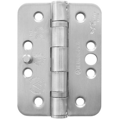 Loops Pair Grade 13 Ball Bearing Security Hinge Radius102 X 76mm Satin Steel from B&Q