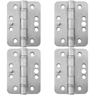 Loops 4 PackPair Grade 13 Ball Bearing Security Hinge Radius102 X 76mm Satin Steel from B&Q