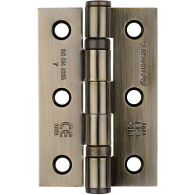 Loops Pair Grade 7 Ball Bearing Hinge76 X 51mm Antique Brass Interior Door Fixing from B&Q
