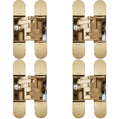 Loops 4 Pack3D Flush Faced Concealed Cabinet Hinge180 Degree Opening Wardrobe Satin Brass from B&Q