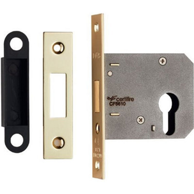 Loops 64mm Residential Euro Profile DeadlockElectro Brassed Fire Door Rated Lock from B&Q