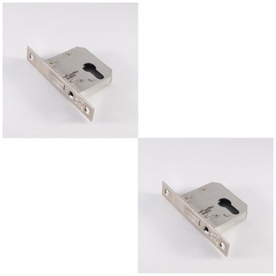 Loops 2 Pack64mm Residential Euro Profile DeadlockPolished Nickel Fire Door Rated Lock from B&Q