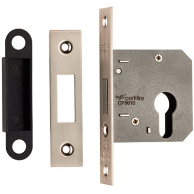 Loops 76mm Residential Euro Profile DeadlockSatin Nickel Fire Door Rated Lock from B&Q