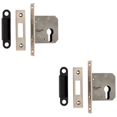 Loops 2 Pack76mm Residential Euro Profile DeadlockSatin Nickel Fire Door Rated Lock from B&Q