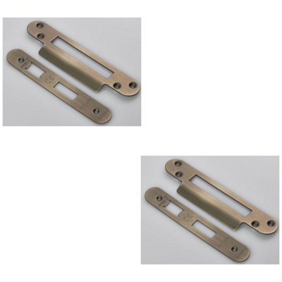 B&Q -  2 PackDoor Frame Forend Strike And Fixing Pack Setfor SashlocksAntique Brass Radius