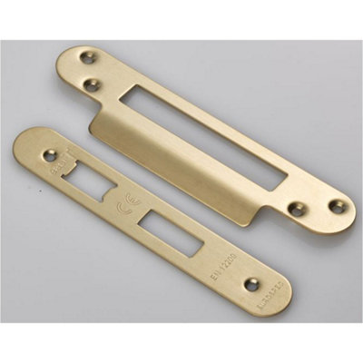 B&Q -  Door Frame Forend Strike And Fixing PackFor SashlocksSatin Brass Radius