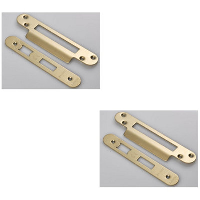 B&Q -  2 PackDoor Frame Forend Strike And Fixing Pack Setfor SashlocksSatin Brass Radius