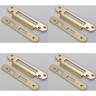 B&Q -  4 PackDoor Frame Forend Strike And Fixing Pack Setfor SashlocksSatin Brass Radius