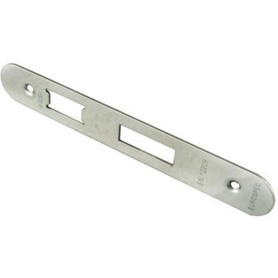 B&Q -  Door Frame Forend Strike And Fixing PackFor SashlocksSatin Steel Radius
