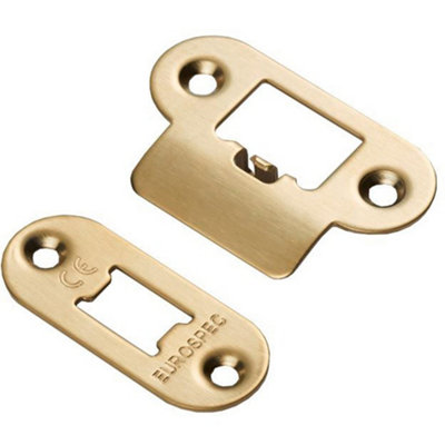 B&Q -  Forend Strike And Fixing Pack For Heavy Duty Tubular LatchSatin Brass Radius