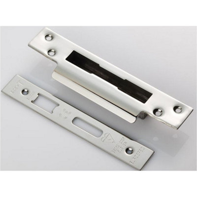 B&Q -  Door Forend Strike And Fixing PackFor Bs 5 Lever Sashlock Bright Steel Square