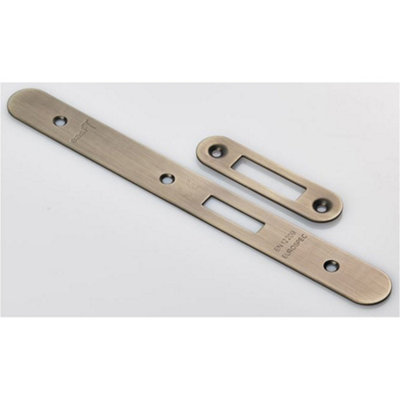 B&Q -  Door Frame Forend Strike & Fixing PackDin Euro Deadlock Antique Brass Radius