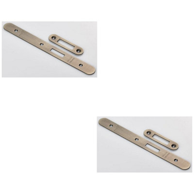 B&Q -  2 PackDoor Frame Forend Strike & Fixing Pack Set- Din Euro Deadlock Antique Brass Radius