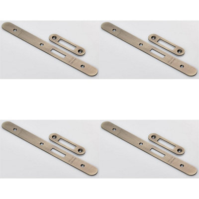 B&Q -  4 PackDoor Frame Forend Strike & Fixing Pack Set- Din Euro Deadlock Antique Brass Radius