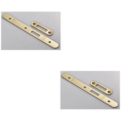 B&Q -  2 PackDoor Frame Forend Strike & Fixing Pack Set- Din Euro DeadlockBrass Pvd Radius