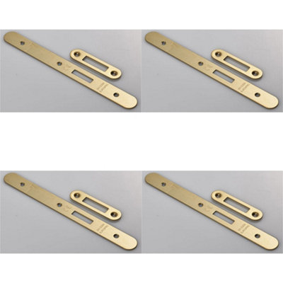 B&Q -  4 PackDoor Frame Forend Strike & Fixing Pack Set- Din Euro DeadlockSatin Brass Radius