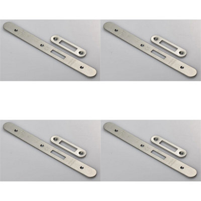 B&Q -  4 PackDoor Frame Forend Strike & Fixing Pack Set- Din Euro DeadlockSatin Steel Radius