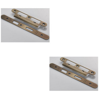 B&Q -  2 PackBathroom Sashlock Forend Strike & Fixing Pack Set- Antique Brass Radius 235X24mm