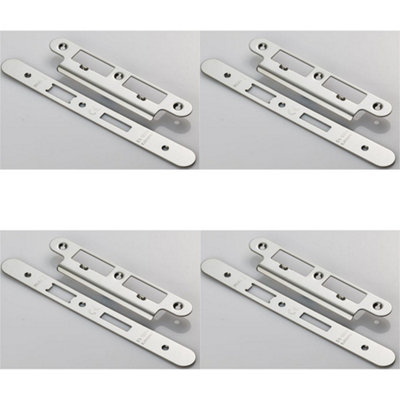 B&Q -  4 PackBathroom Sashlock Forend Strike & Fixing Pack Set- Bright Steel Radius 235X24mm
