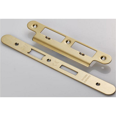B&Q -  Bathroom Sashlock Forend Strike & Fixing PackSatin Brass Radius 235X24mm