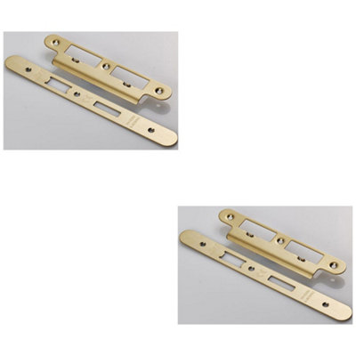B&Q -  2 PackBathroom Sashlock Forend Strike & Fixing Pack Set- Satin Brass Radius 235X24mm