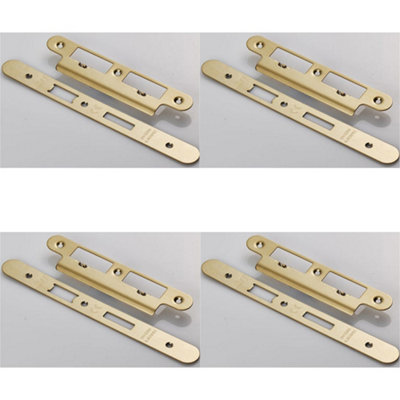 B&Q -  4 PackBathroom Sashlock Forend Strike & Fixing Pack Set- Satin Brass Radius 235X24mm