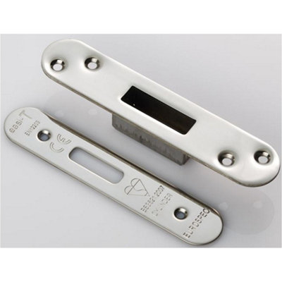 B&Q -  Euro Cylinder Deadlock Forend Strike & Fixing Pack Bright Steel Radius 150X30mm