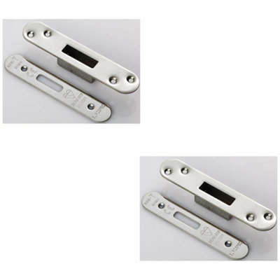B&Q -  2 PackEuro Cylinder Deadlock Forend Strike & Fixing Pack Setbright Steel Radius 150X30mm