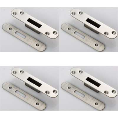B&Q -  4 PackBs8621 Cylinder Deadlock Forend Strike & Fixing Pack Set- Satin Steel Radius