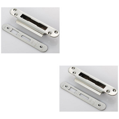 B&Q -  2 PackBs8621 Cylinder Sashlock Forend Strike & Fixing Pack Set- Bright Steel Radius