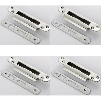 B&Q -  4 PackBs8621 Cylinder Sashlock Forend Strike & Fixing Pack Set- Bright Steel Radius