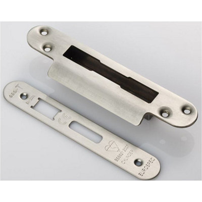 B&Q -  Bs8621 Cylinder Sashlock Forend Strike & Fixing PackSatin Steel Radius