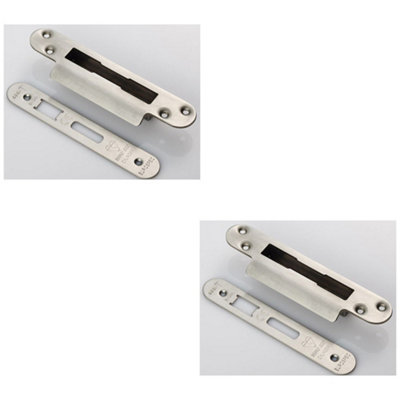 B&Q -  2 PackBs8621 Cylinder Sashlock Forend Strike & Fixing Pack Set- Satin Steel Radius