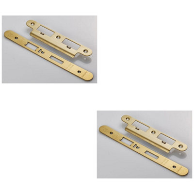 B&Q -  2 PackDin Escape Lock Door Frame Forend Strike & Fixing Pack Set- Brass Pvd Radius